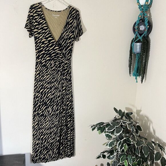 Soft Surroundings Women’s Faux Wrap Maxi Dress Brown Black Zebra Print Boho S - Picture 2 of 8